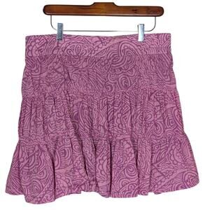 Vintage Y2K Tommy Hilfiger Pink Cotton Skirt Shimmer Ruffle Sz XL Elastic Waist